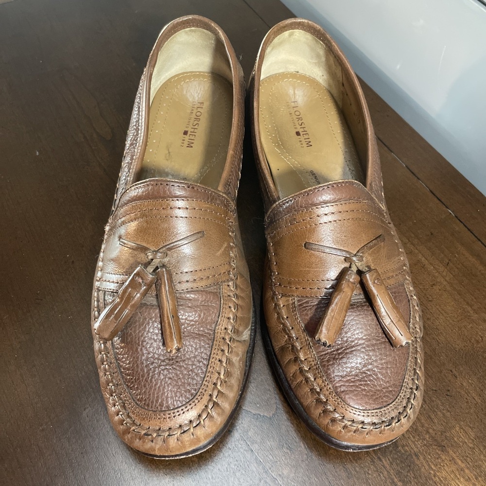 FLORSHEIM Tassel~Slip On Leather Loafers Shoes Men 8.5D Excellent Condition - Picture 2 of 11